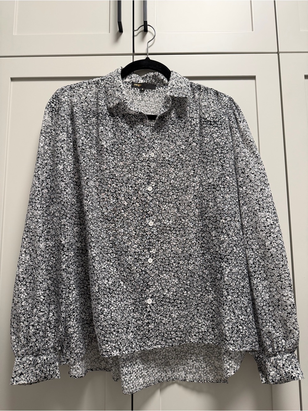 Maje Black & White Floral Button-Up Shirt